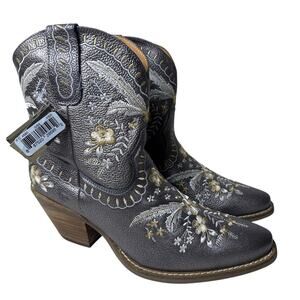 Dingo Western Ankle Boots Snip Toe Primrose Metallic Embroidered Floral Size 9M